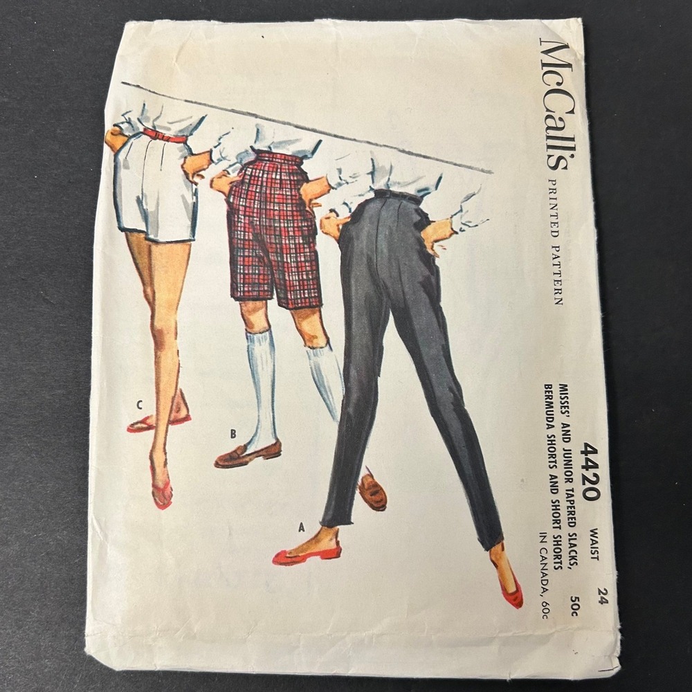 Vintage 1957 McCall's Sewing Pattern 4420 Misses Junior Waist 24 Tapered Slacks